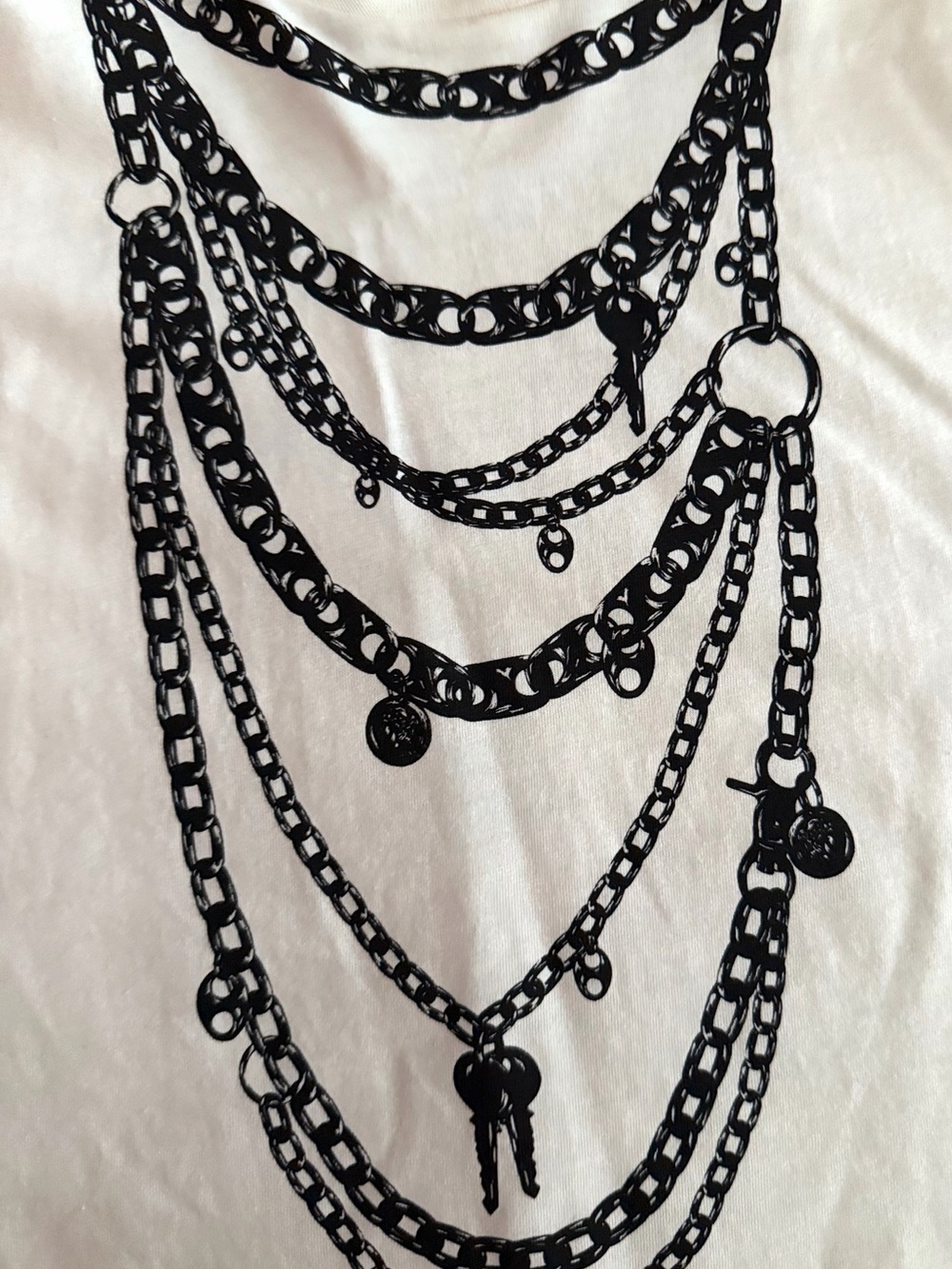 Paco Rabanne Ivory Trompe L’oeil necklace cropped T-Shirt Size S - Picture 3 of 7